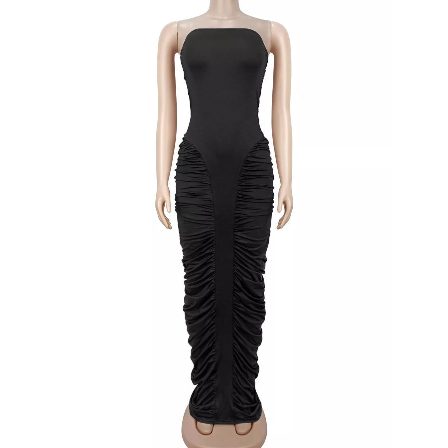 Strapless Ruched Bodycon Maxi Dress Apparel and Accessories