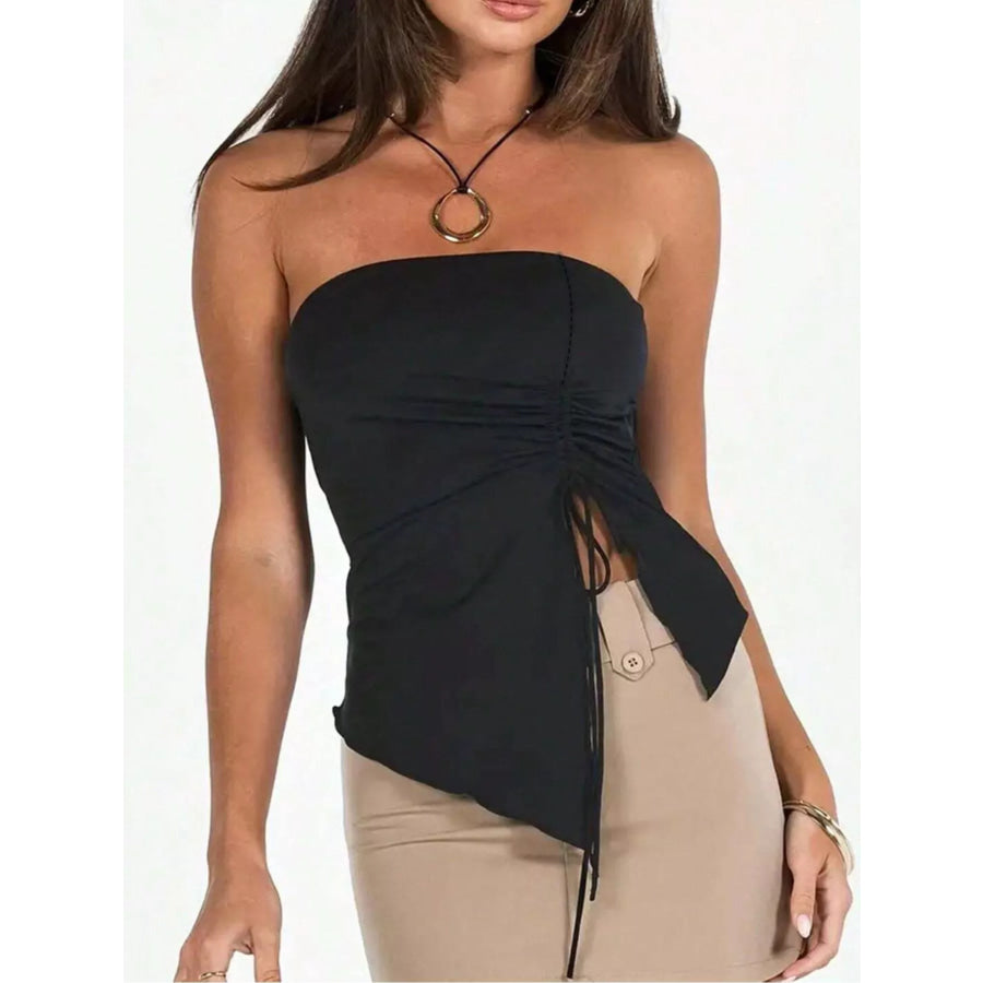 Strapless Ruched Drawstring Cami Top Black / S Apparel and Accessories