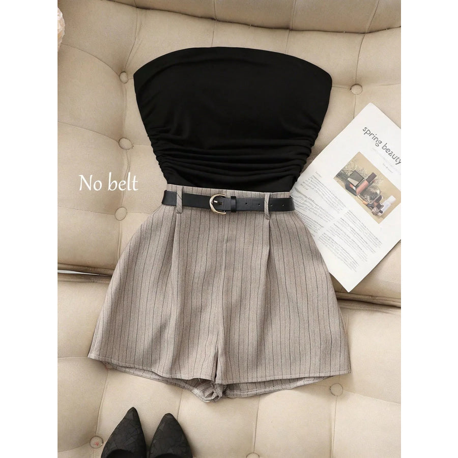Strapless Ruched Top and Shorts Set Black / S Apparel and Accessories