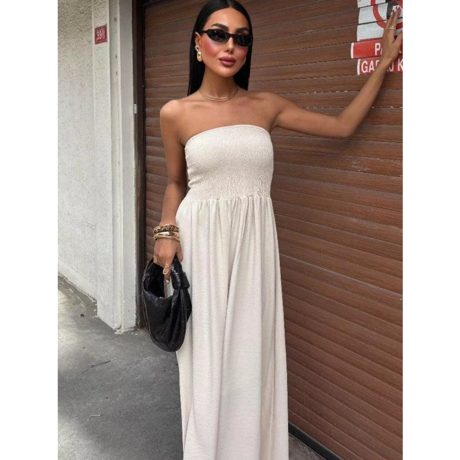 Strapless Smocked Maxi Dress Apparel and Accessories