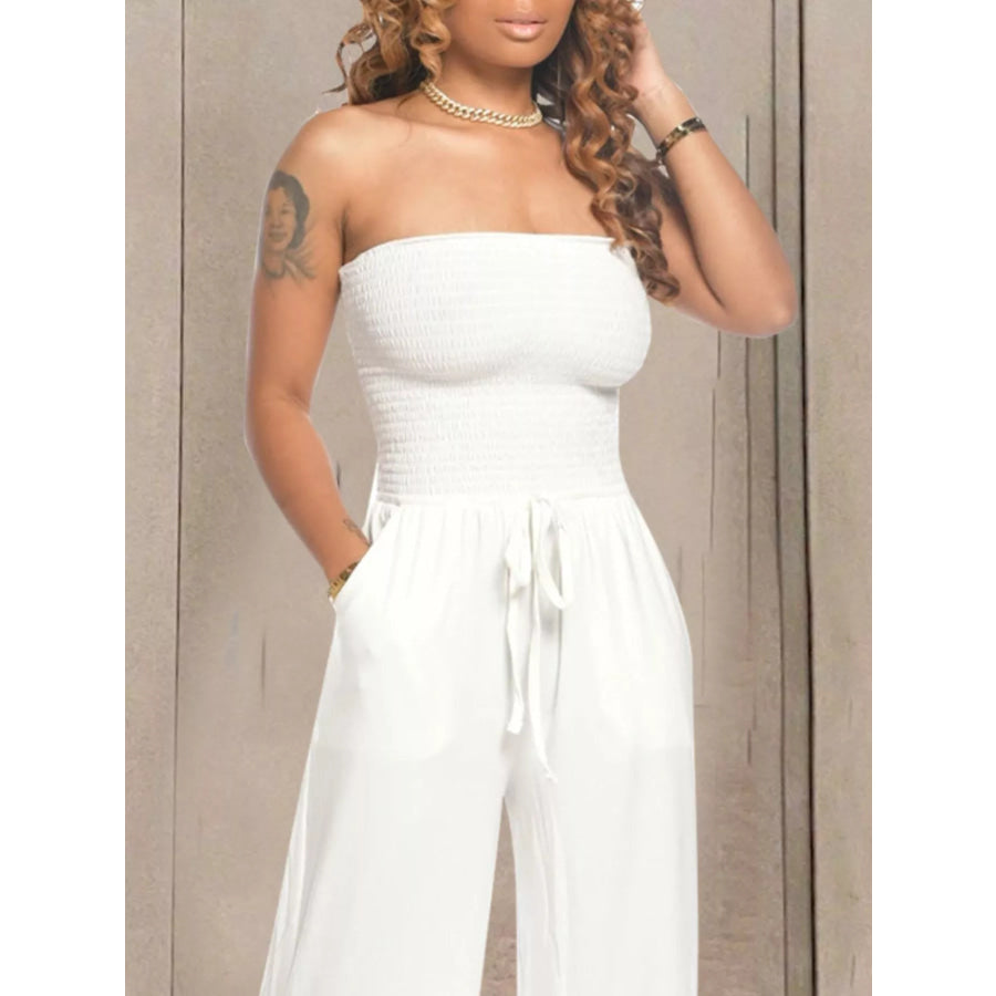 Strapless Smocked Wide-Leg Jumpsuit Apparel and Accessories