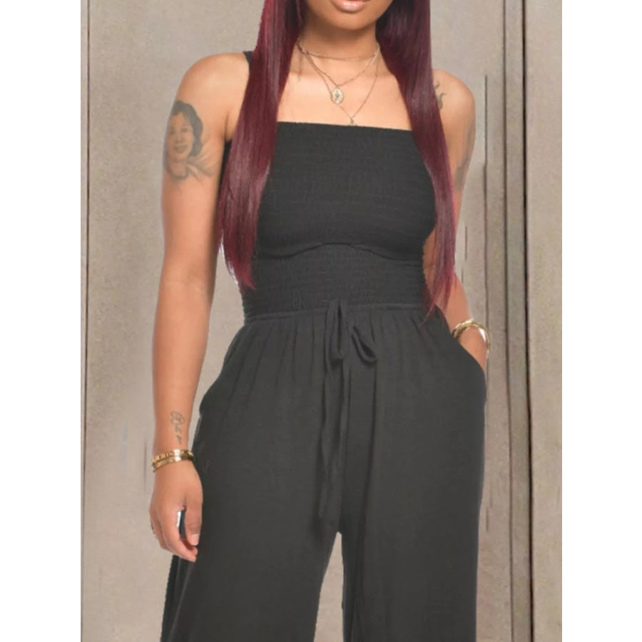 Strapless Smocked Wide-Leg Jumpsuit Apparel and Accessories