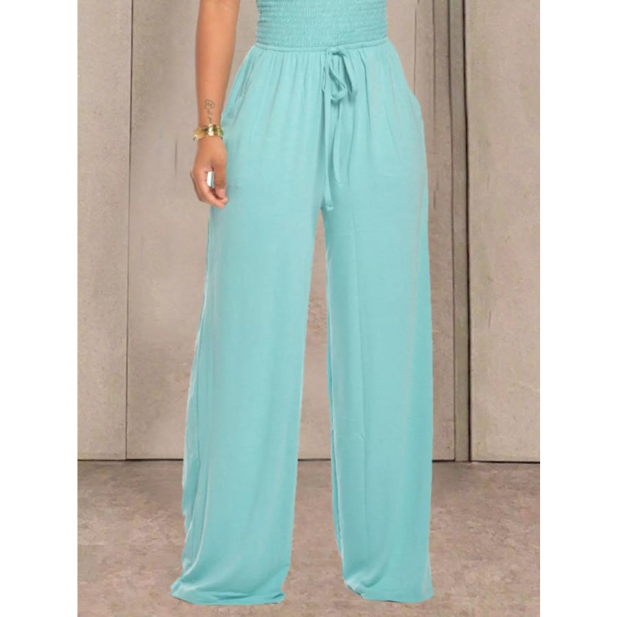 Strapless Smocked Wide-Leg Jumpsuit Apparel and Accessories