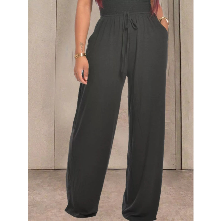 Strapless Smocked Wide-Leg Jumpsuit Apparel and Accessories
