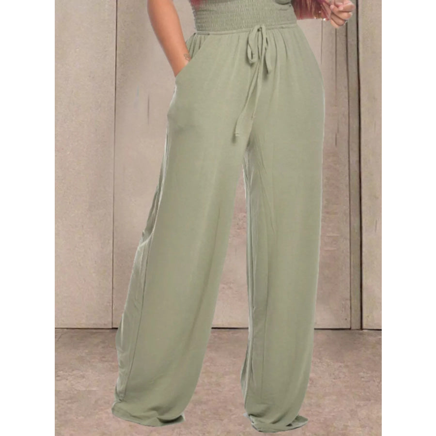 Strapless Smocked Wide-Leg Jumpsuit Apparel and Accessories