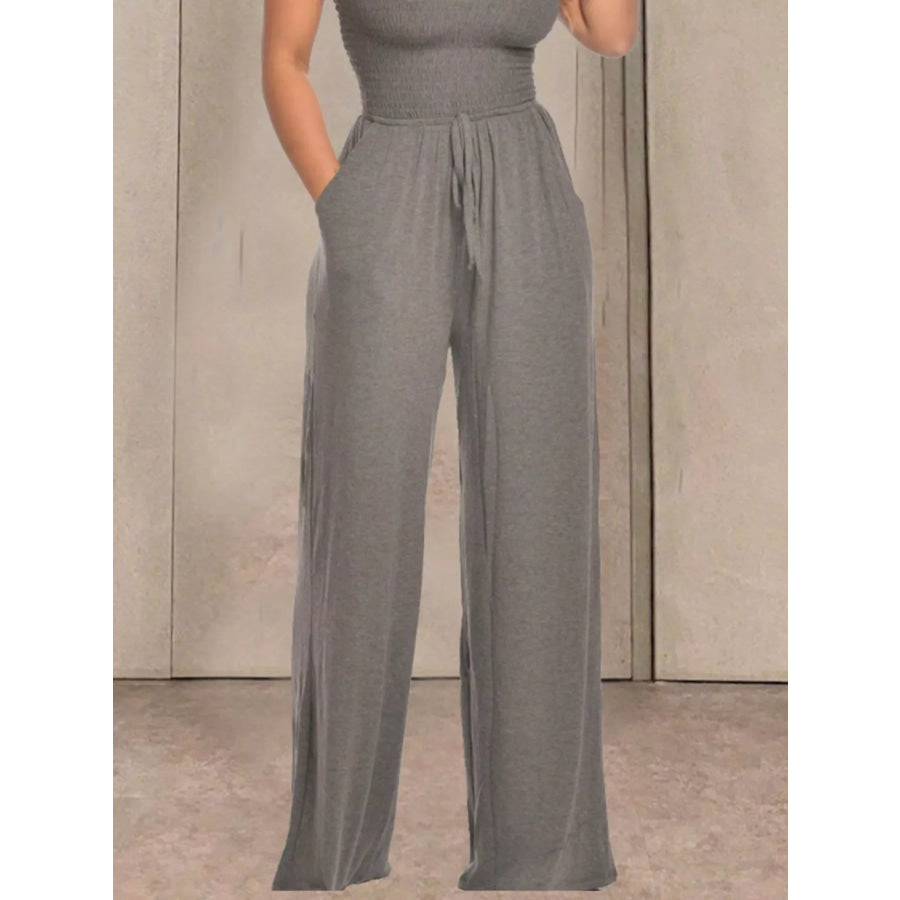 Strapless Smocked Wide-Leg Jumpsuit Apparel and Accessories
