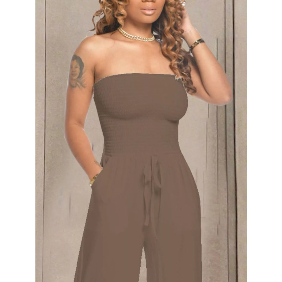 Strapless Smocked Wide-Leg Jumpsuit Apparel and Accessories