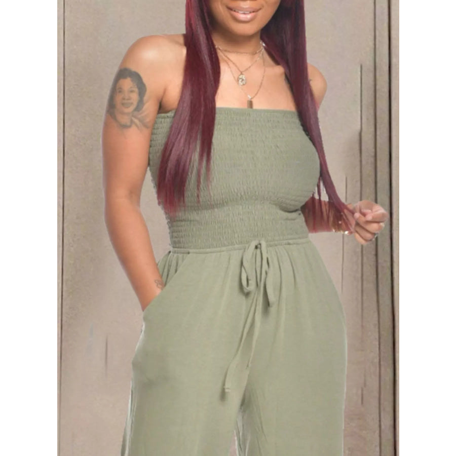 Strapless Smocked Wide-Leg Jumpsuit Apparel and Accessories