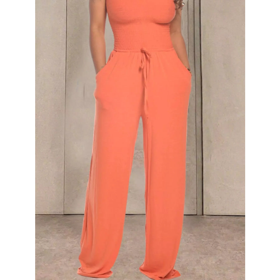 Strapless Smocked Wide-Leg Jumpsuit Apparel and Accessories