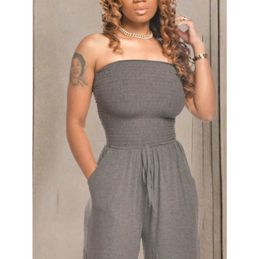 Strapless Smocked Wide-Leg Jumpsuit Apparel and Accessories