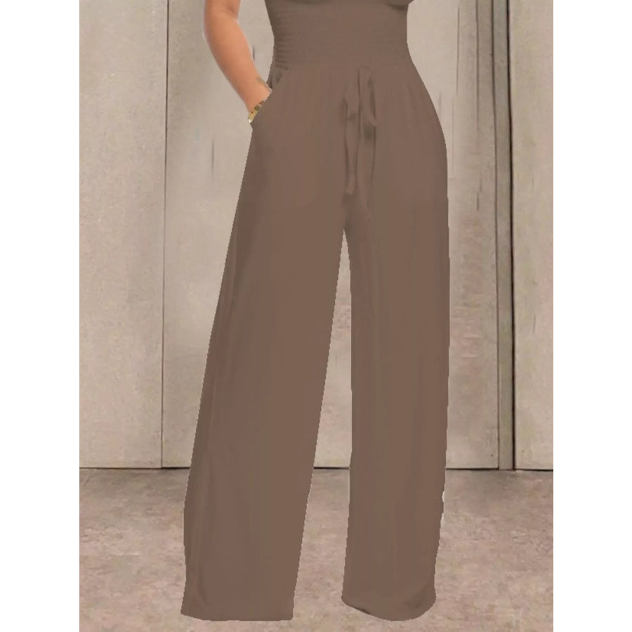 Strapless Smocked Wide-Leg Jumpsuit Apparel and Accessories