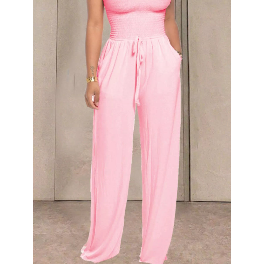 Strapless Smocked Wide-Leg Jumpsuit Apparel and Accessories
