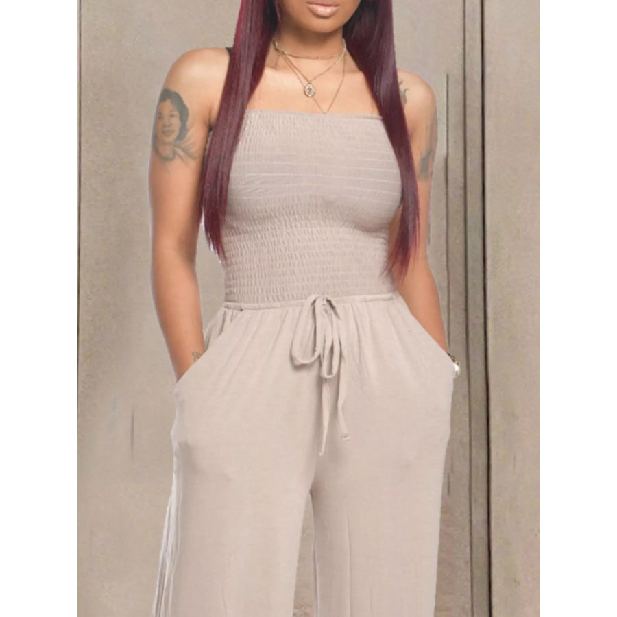 Strapless Smocked Wide-Leg Jumpsuit Apparel and Accessories