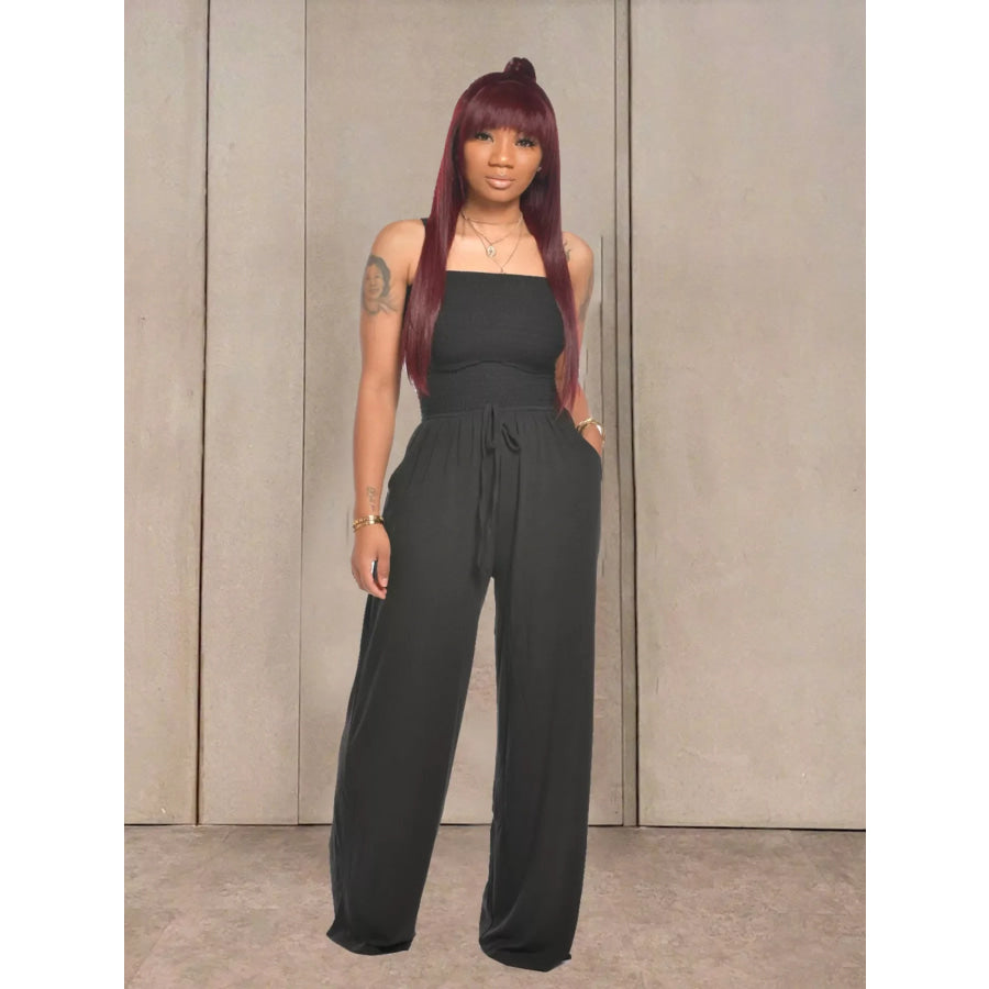 Strapless Smocked Wide-Leg Jumpsuit Black / S Apparel and Accessories