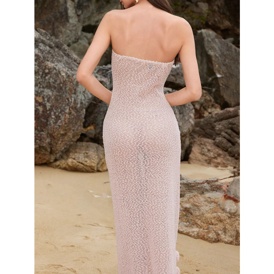 Strapless Textured Rose Embellished Maxi Dress Apparel and Accessories