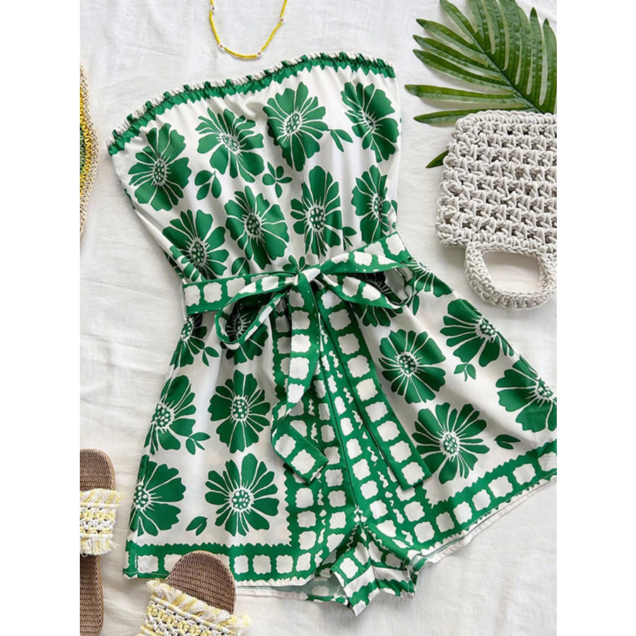 Strapless Tie Waist Romper Green / S Apparel and Accessories