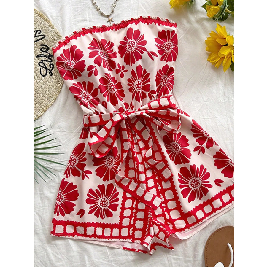 Strapless Tie Waist Romper Red / S Apparel and Accessories