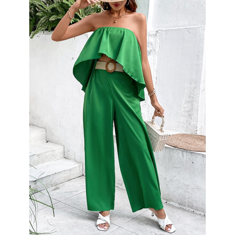 Strapless Top and Wide Leg Pants Set