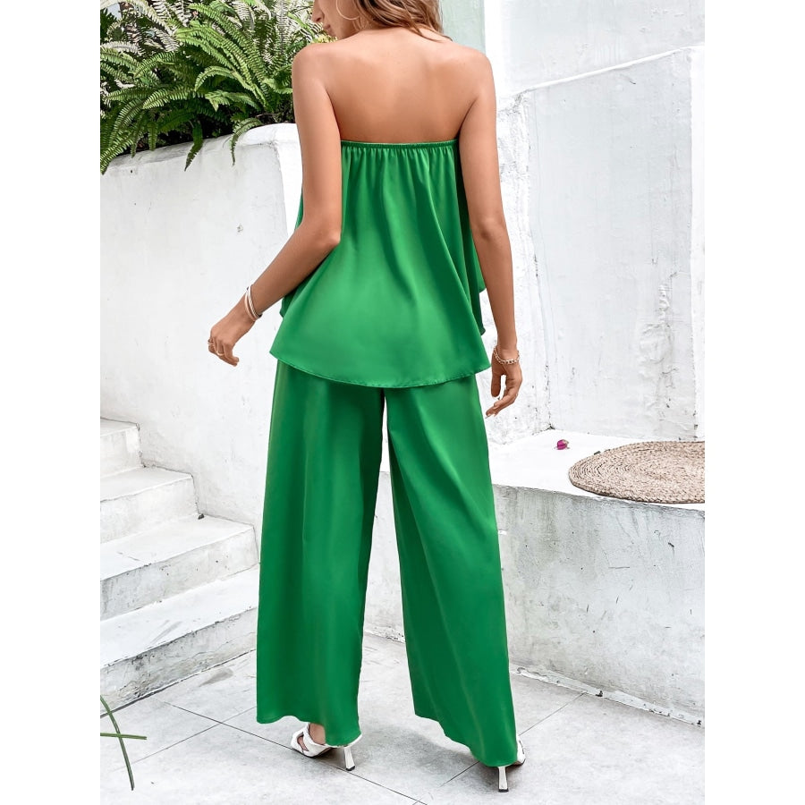 Strapless Top and Wide Leg Pants Set