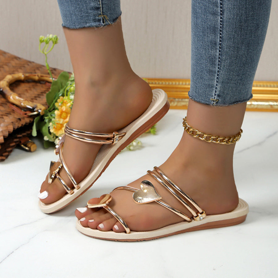 Strappy Heart Detail Flat Sandals Apparel and Accessories