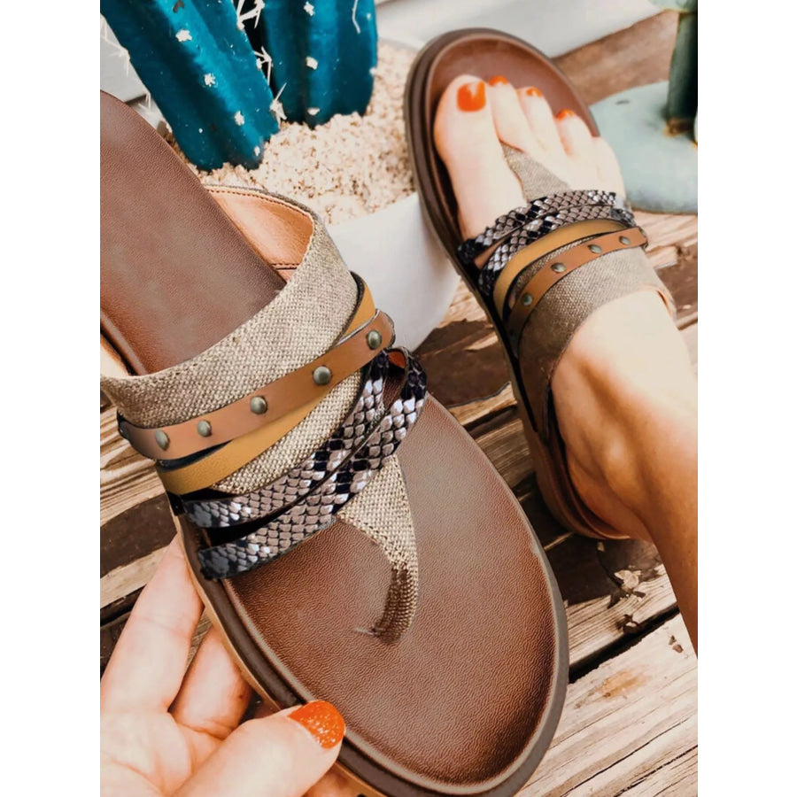Strappy Thong Sandals Brown / 35 Apparel and Accessories