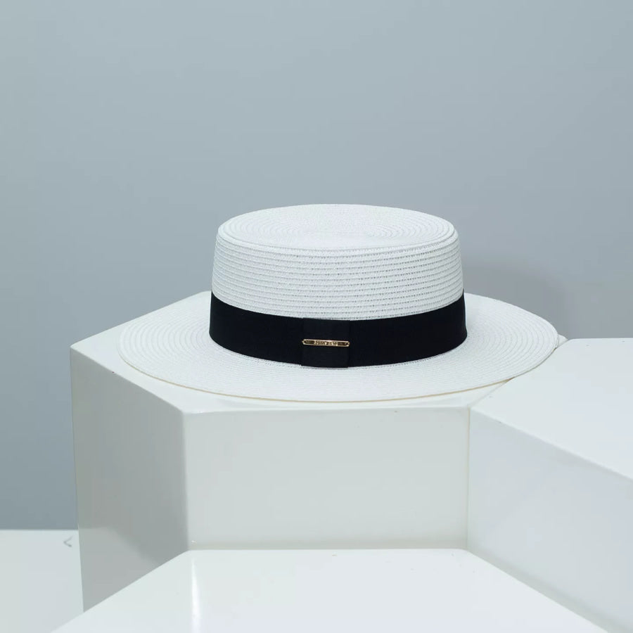 Straw Boater Hat with Band Yellow / One Size Apparel and Accessories