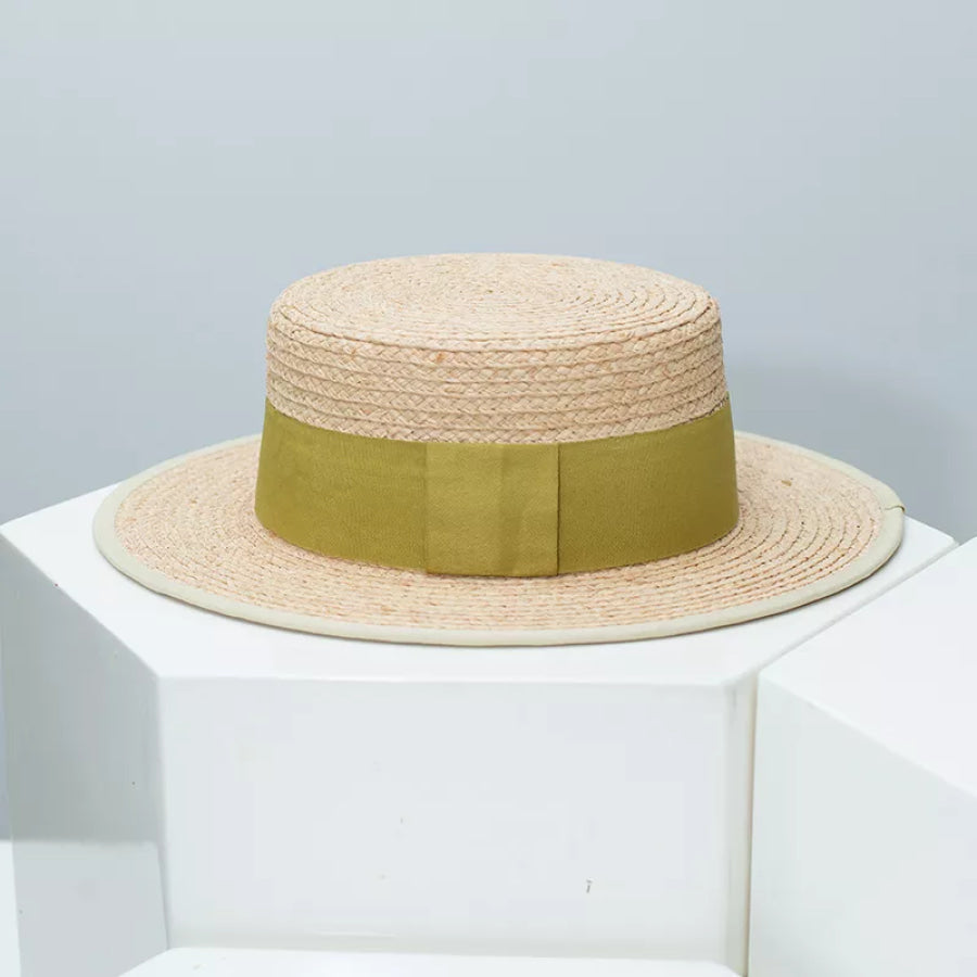 Straw Boater Hat with Contrast Band Olive / One Size Apparel and Accessories