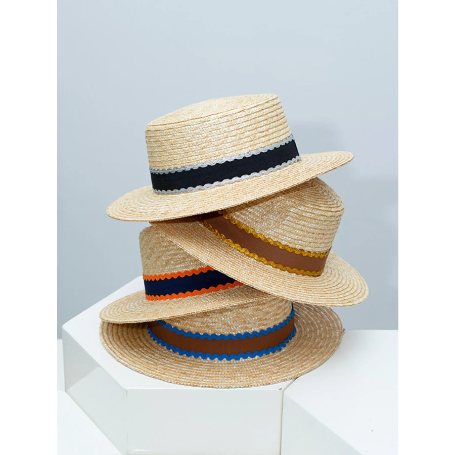 Straw Boater Hat with Decorative Band Apparel and Accessories