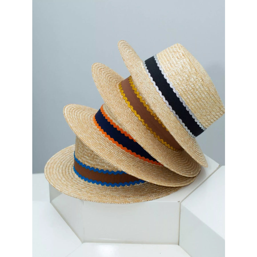 Straw Boater Hat with Decorative Band Apparel and Accessories