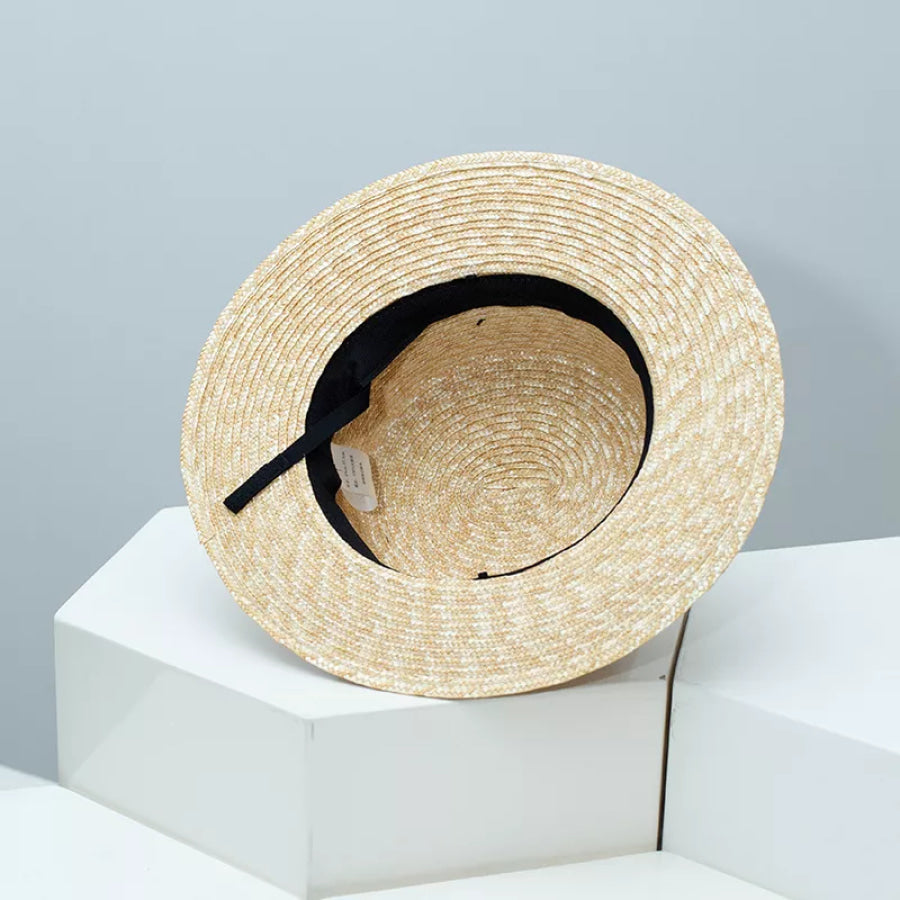 Straw Boater Hat with Ribbon Accent Apparel and Accessories