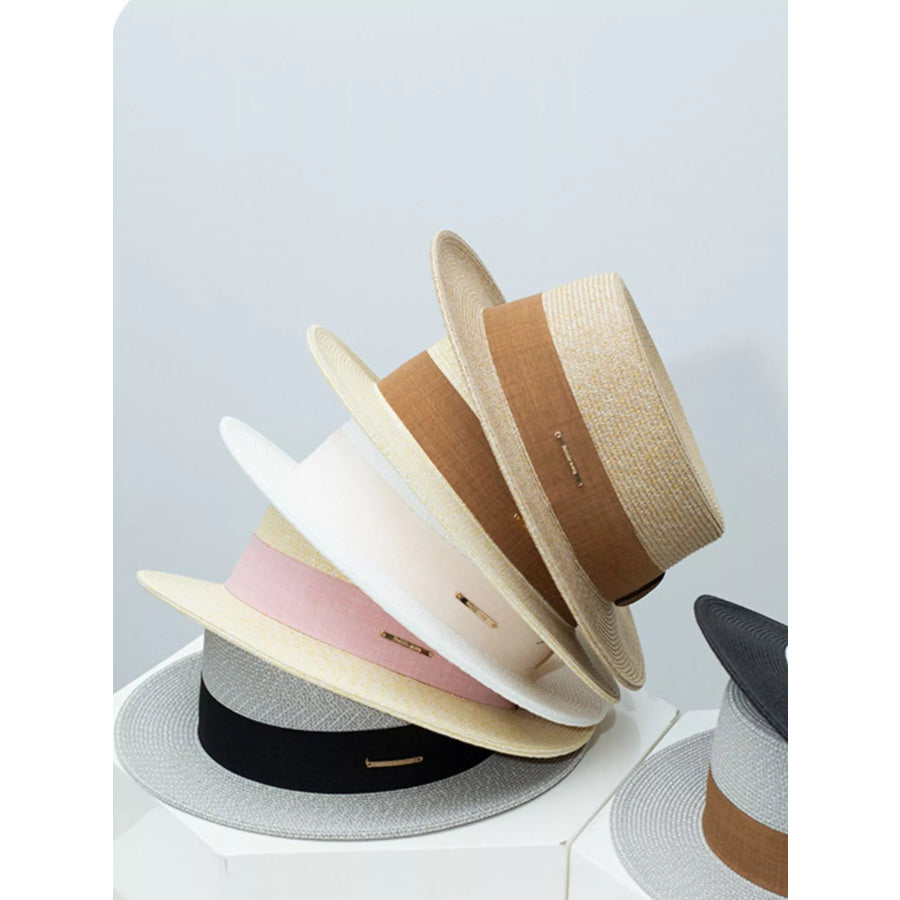 Straw Boater Hat with Ribbon Apparel and Accessories