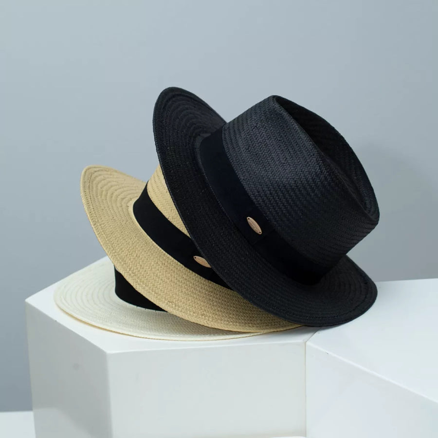 Straw Boater Hat with Ribbon Apparel and Accessories