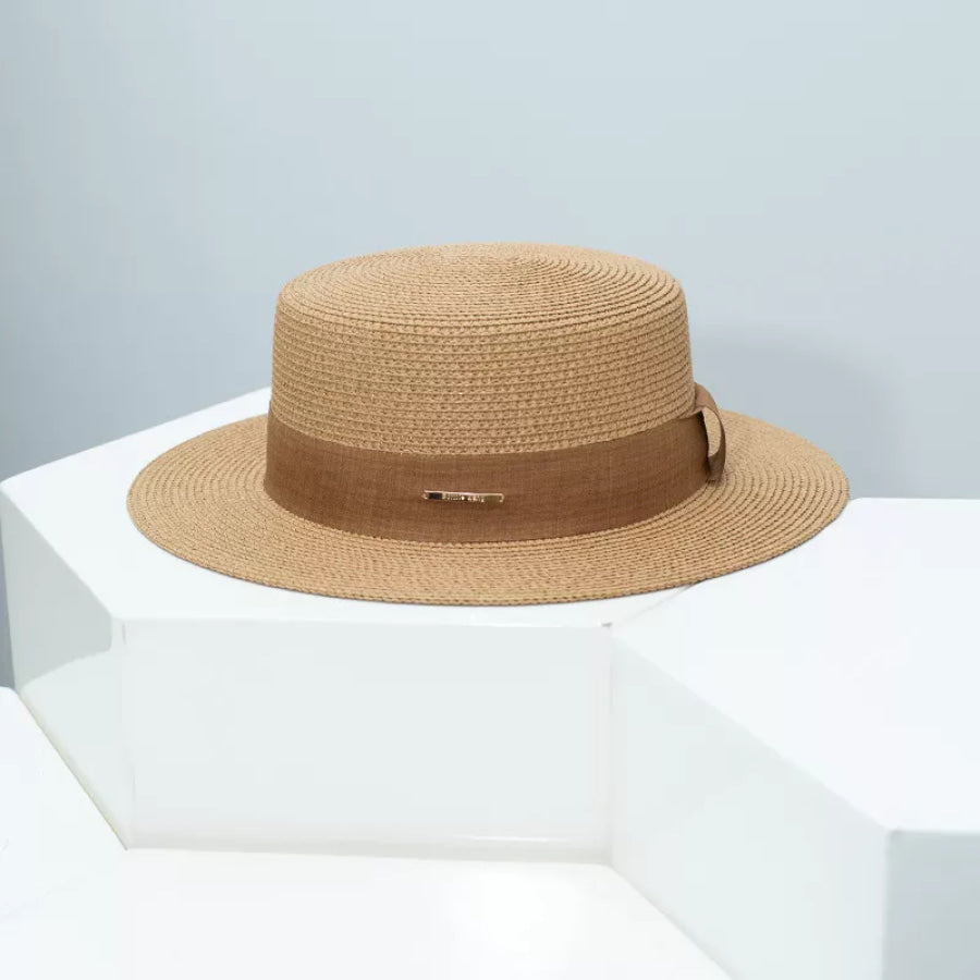 Straw Boater Hat with Ribbon Apparel and Accessories