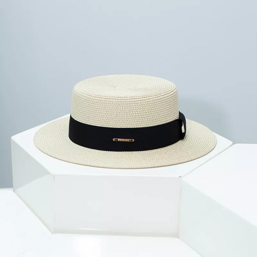 Straw Boater Hat with Ribbon Khaki / One Size Apparel and Accessories