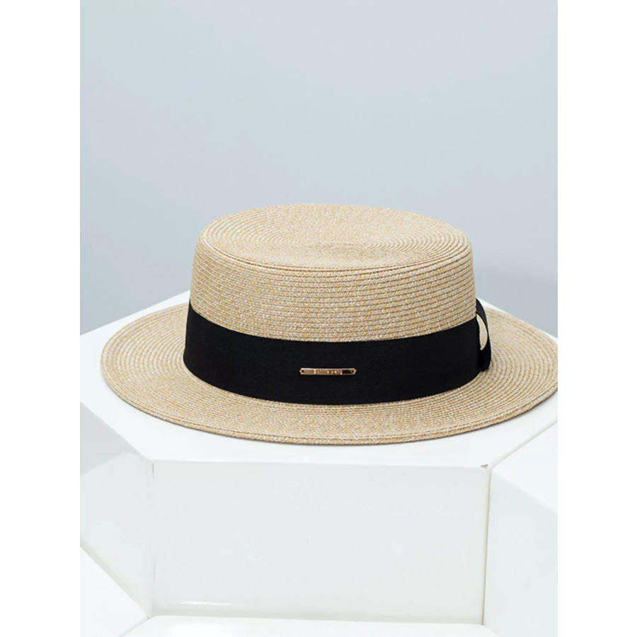 Straw Boater Hat with Ribbon Black / One Size Apparel and Accessories