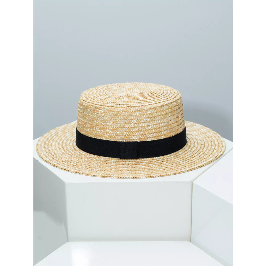 Straw Boater Hat with Ribbon Black / One Size Apparel and Accessories
