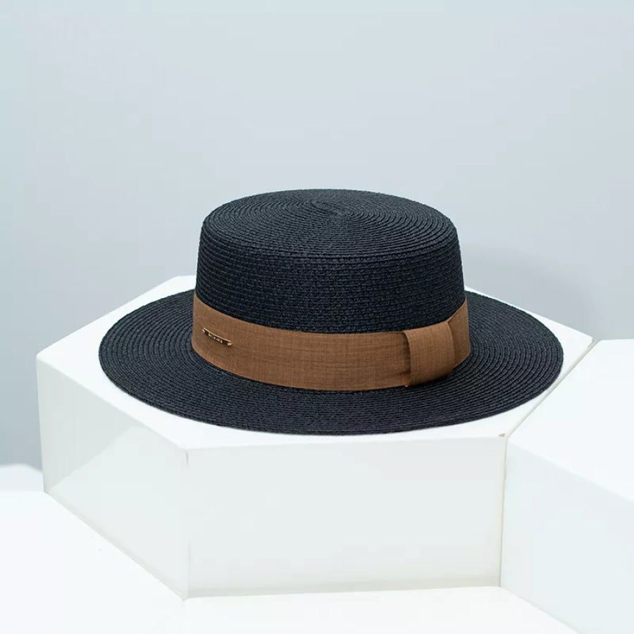 Straw Boater Hat with Ribbon Black / One Size Apparel and Accessories