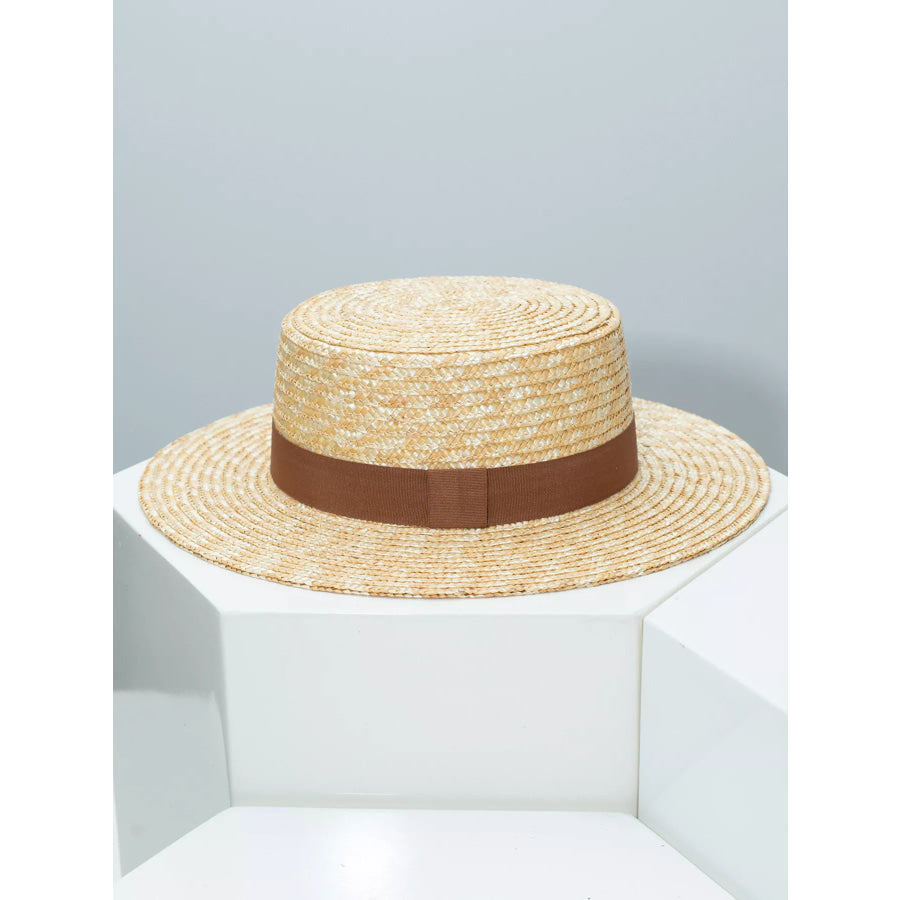 Straw Boater Hat with Ribbon Brown / One Size Apparel and Accessories