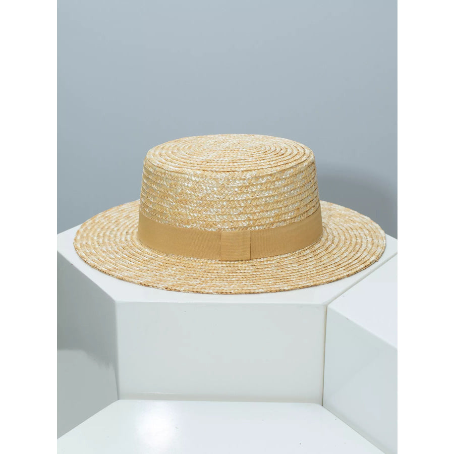 Straw Boater Hat with Ribbon Earthy Yellow / One Size Apparel and Accessories