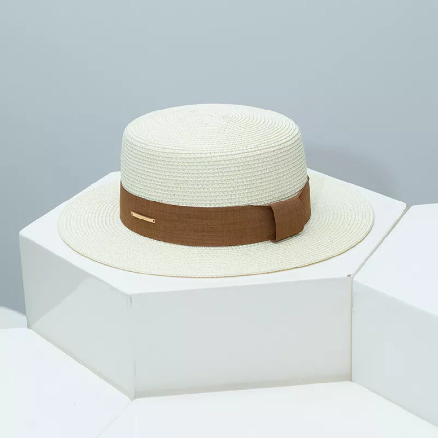 Straw Boater Hat with Ribbon Ivory / One Size Apparel and Accessories