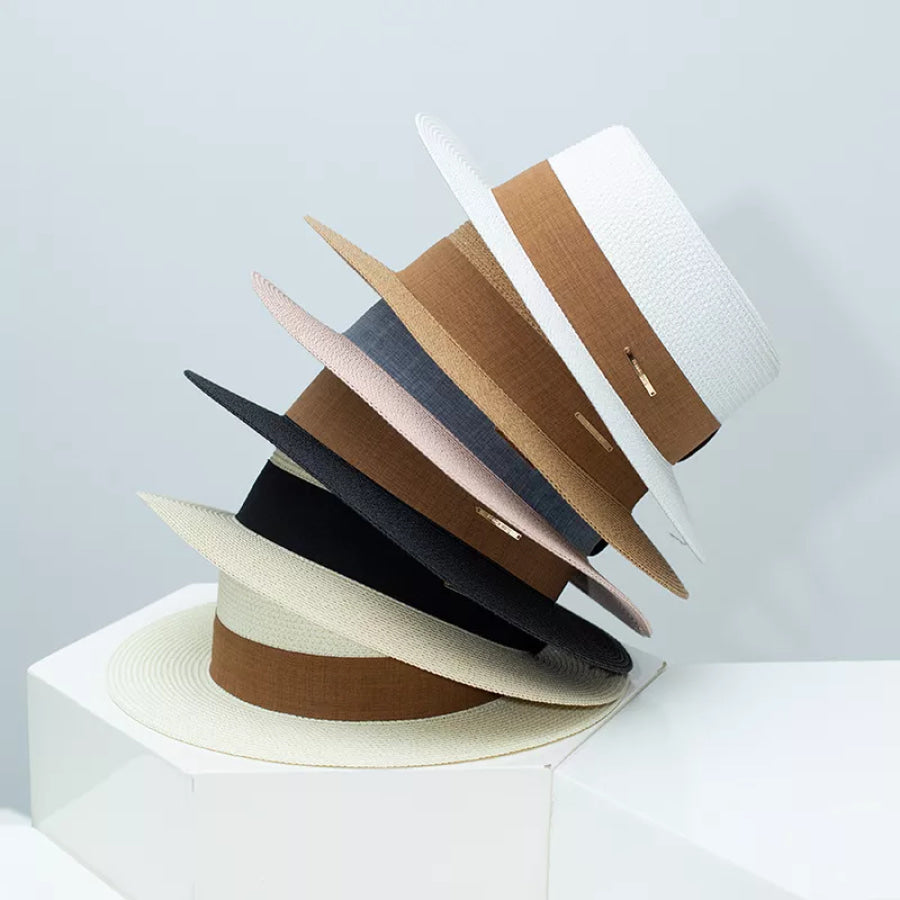 Straw Boater Hat with Ribbon Khaki / One Size Apparel and Accessories