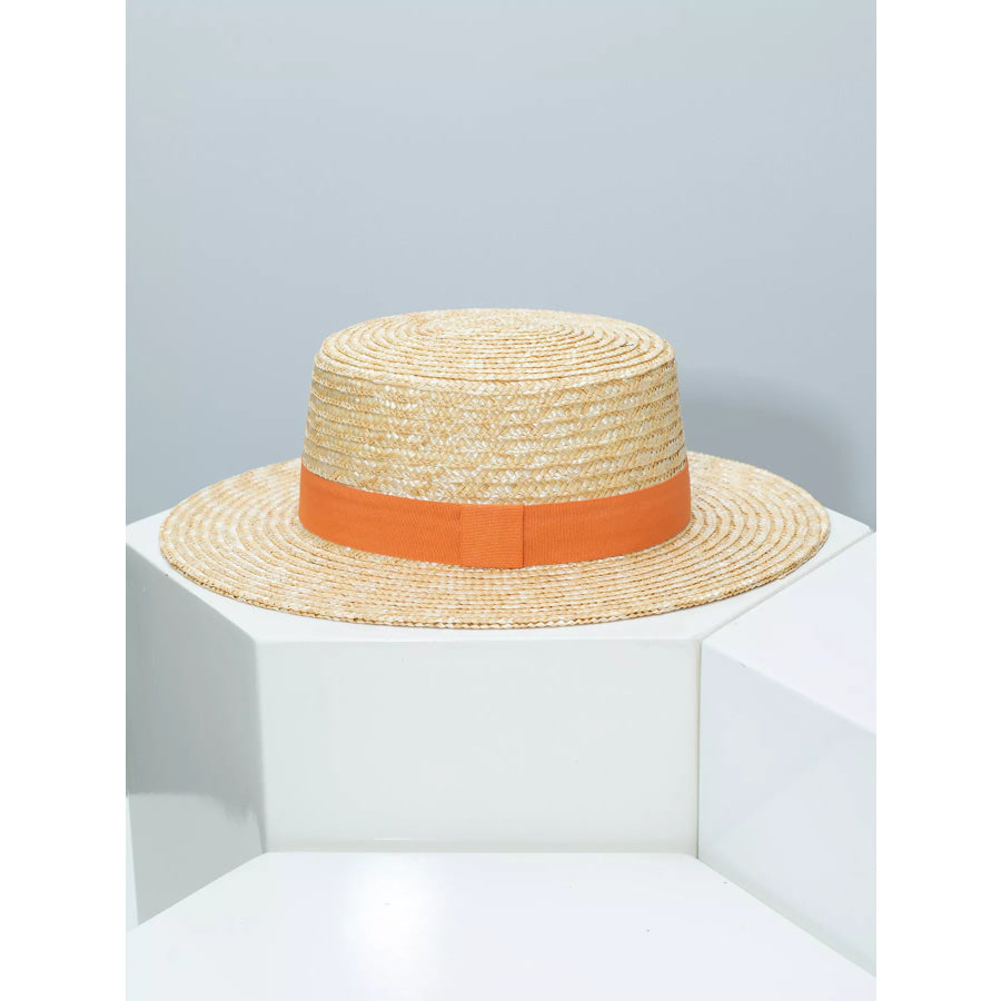 Straw Boater Hat with Ribbon Orange / One Size Apparel and Accessories