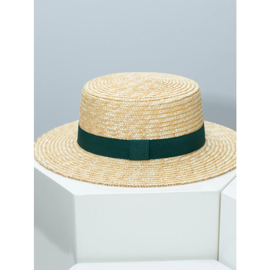 Straw Boater Hat with Ribbon Peacock Green / One Size Apparel and Accessories