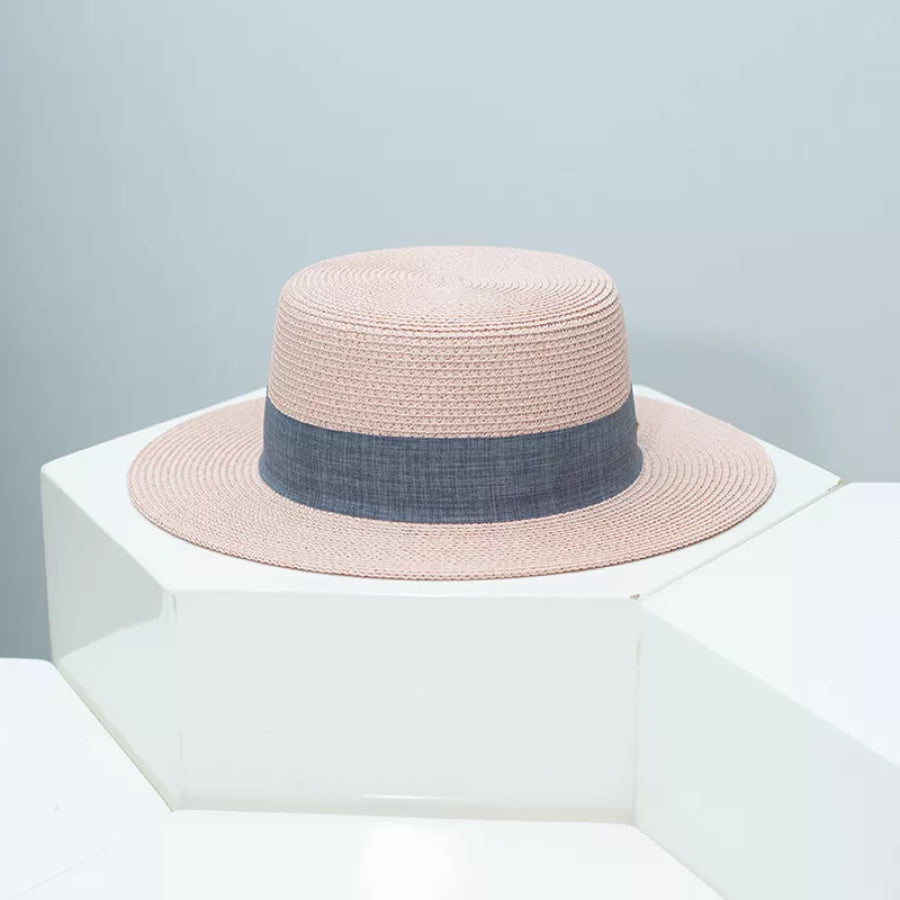 Straw Boater Hat with Ribbon Pink / One Size Apparel and Accessories