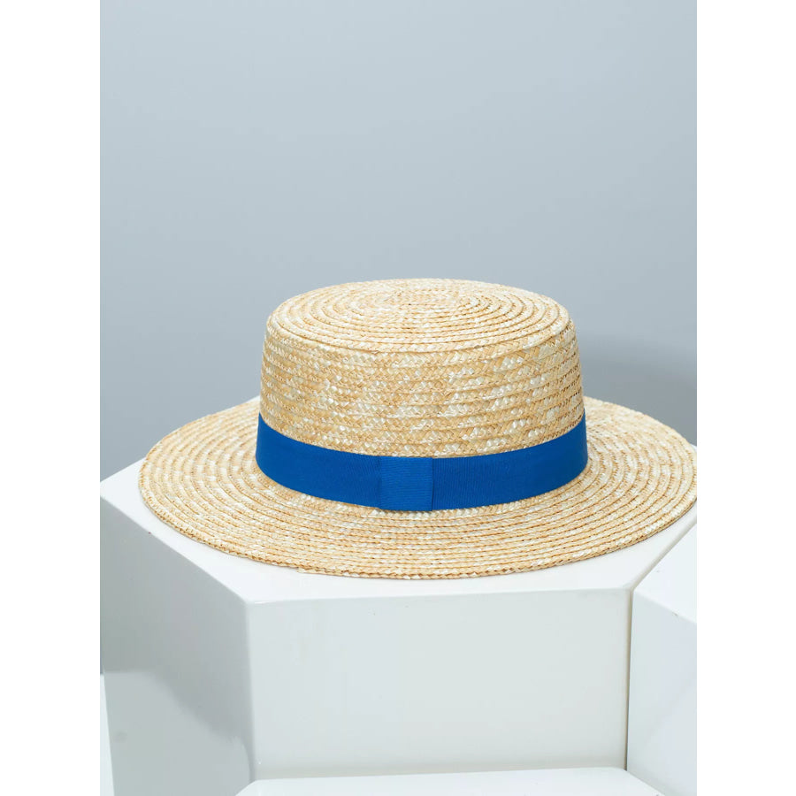 Straw Boater Hat with Ribbon Royal Blue / One Size Apparel and Accessories