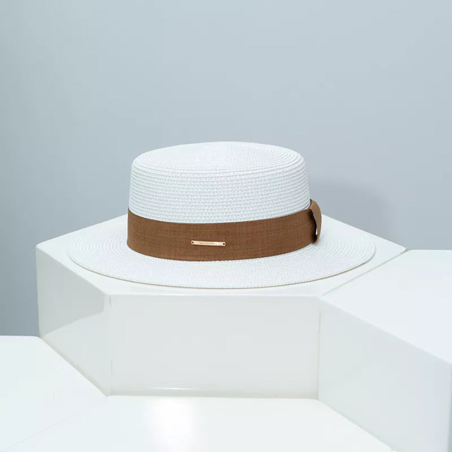 Straw Boater Hat with Ribbon White / One Size Apparel and Accessories