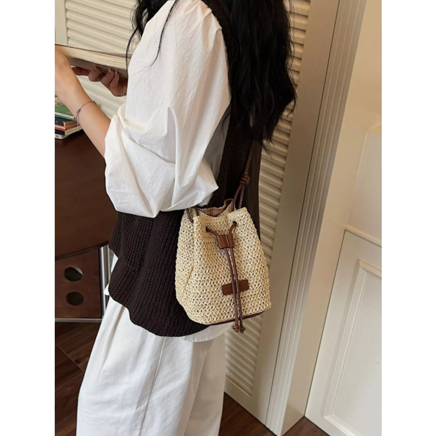 Straw Bucket Crossbody Bag Off-white / onesize Apparel and Accessories