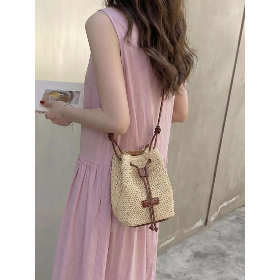 Straw Bucket Crossbody Bag Off-white / onesize Apparel and Accessories