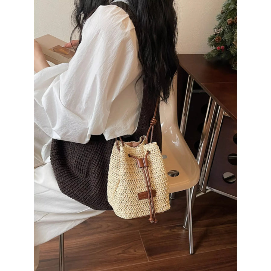 Straw Bucket Crossbody Bag Off-white / onesize Apparel and Accessories