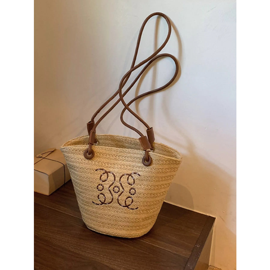 Straw Bucket Shoulder Bag Khaki / One Size Apparel and Accessories